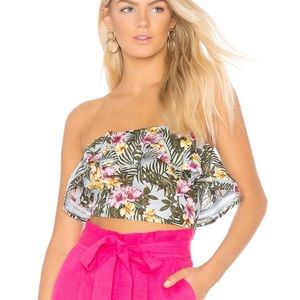 J. O. A. Printed Ruffle floral strapless top size: XS